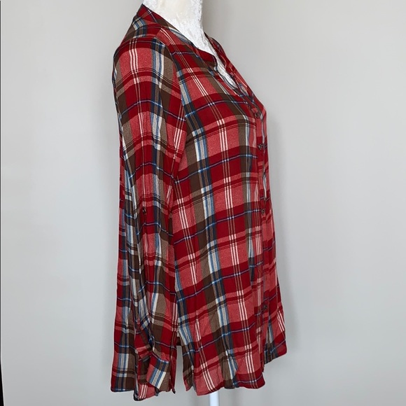 Rust plaid long sleeve button up tunic - Picture 3 of 5